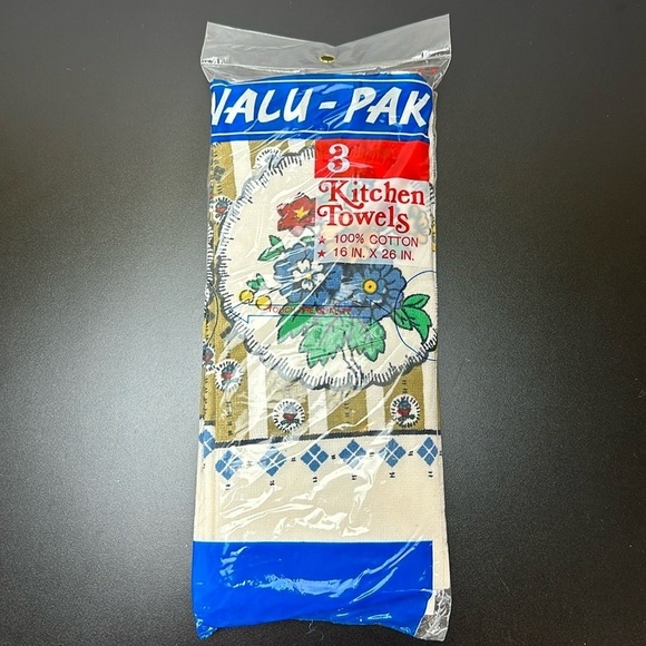 Vintage Leshner Corp. Valu-Pak 3 Kitchen Towels Cotton Floral Print 16”x 26” NOS - Picture 8 of 9